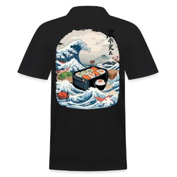Japanese Sushi Ukiyo-E Art Aesthetic Design - Men's Polo Shirt - black - Back - Kai (181cm)