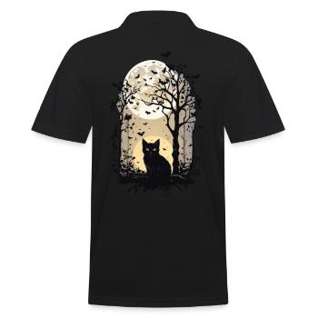 Hexen Katze Halloween Vollmond Aesthetic - Männer Poloshirt - Schwarz - Hinten - Kai (181cm)