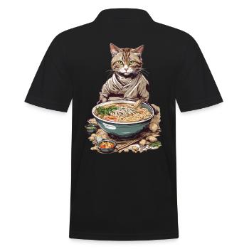 Cat Loves Ramen Japon Esthétique Streetwear - Polo Homme - noir - Dos - Kai (181cm)