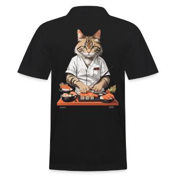 Katzen Sushi Meister Lustiges Japan Food Design - Männer Poloshirt - Schwarz - Hinten - Kai (181cm)