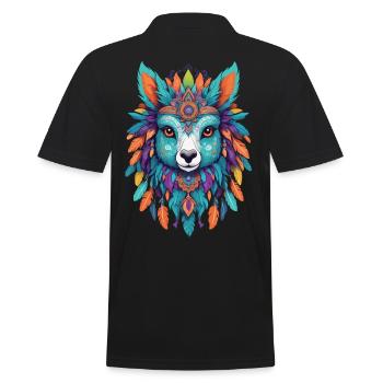 Spirituelles Lama Feder Mandala Krafttier - Männer Poloshirt - Schwarz - Hinten - Kai (181cm)