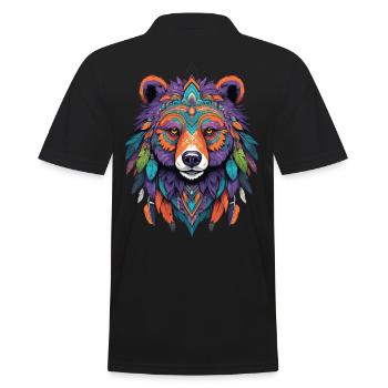ours Mandala plumes Design ésotérique - Polo Homme - noir - Dos - Kai (181cm)