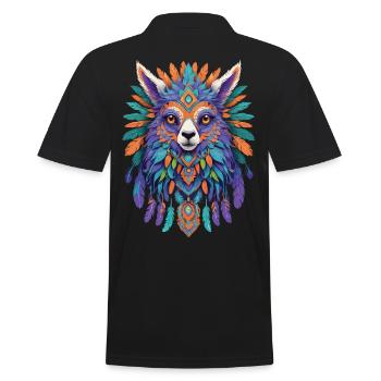 Spirituelles Alpaka Mandala Krafttier Design - Männer Poloshirt - Schwarz - Hinten - Kai (181cm)