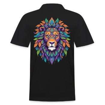 Spirituelles Löwe Mandala Krafttier Design - Männer Poloshirt - Schwarz - Hinten - Kai (181cm)