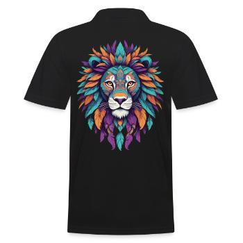 Lion Mandala Spiritual Feather Design - Men's Polo Shirt - black - Back - Kai (181cm)