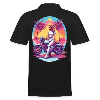 Retro Synthwave Biker Motorrad Design - Männer Poloshirt - Schwarz - Hinten - Kai (181cm)