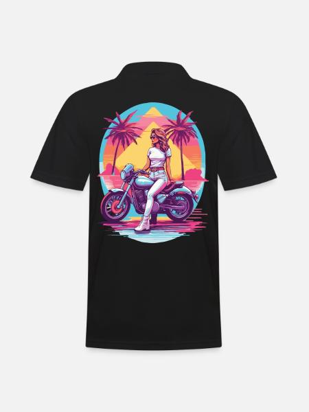 Rétro Synthwave Biker Moto Design - Polo Homme - noir