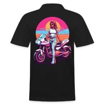Retro Synthwave Motorcycle Biker Streetwear - Men's Polo Shirt - black - Back - Kai (181cm)