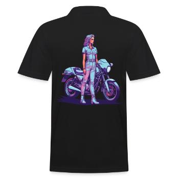 80er Retro Motorrad Biker Vintage Design - Männer Poloshirt - Schwarz - Hinten - Kai (181cm)