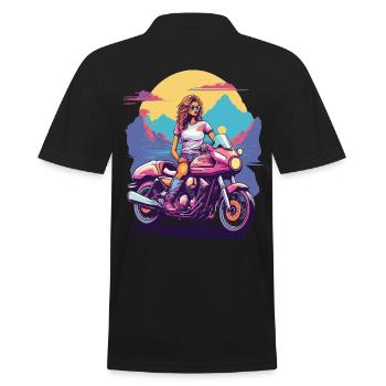 Retro Motorrad Girl Biker Ästhetik Design - Männer Poloshirt - Schwarz - Hinten - Kai (181cm)