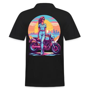 Rétro Synthwave Liberté Moto Motard - Polo Homme - noir - Dos - Kai (181cm)