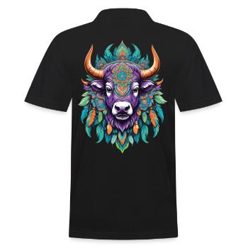 Cow Spiritual Mandala Dream Catcher Design - Men's Polo Shirt - black - Back - Kai (181cm)