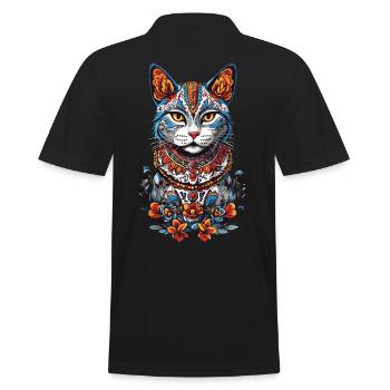 Mexican Cat Decoration for Cat Lovers - Men's Polo Shirt - black - Back - Kai (181cm)