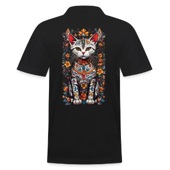 Mexikanische Blumen Katze Hauskatzen Besitzer - Männer Poloshirt - Schwarz - Hinten - Kai (181cm)