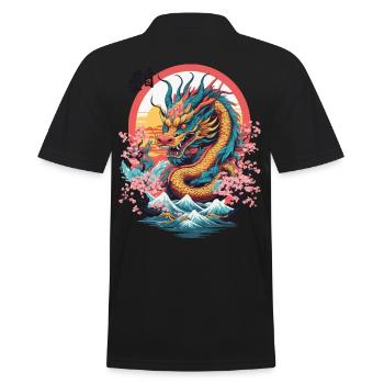 Design de dragon japonais streetwear esthétique - Polo Homme - noir - Dos - Kai (181cm)