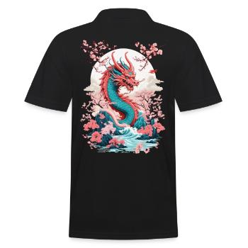 Design streetwear esthétique du dragon japonais - Polo Homme - noir - Dos - Kai (181cm)