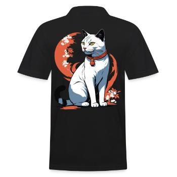 Asian Cat Kanji Sign Cat Lady - Men's Polo Shirt - black - Back - Kai (181cm)