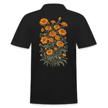 Aesthetics Design Tagetes Floral Decoration Vintage - Men's Polo Shirt - black - Back - Kai (181cm)