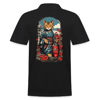 Chat saké japonais Vintage Art - Polo Homme - noir - Dos - Kai (181cm)