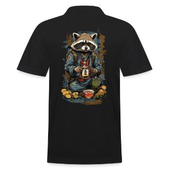 Japanischer Sake Vintage Kunst Waschbär Design - Männer Poloshirt - Schwarz - Hinten - Kai (181cm)