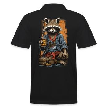 Raton laveur japonais saké Vintage Kanji Art - Polo Homme - noir - Dos - Kai (181cm)