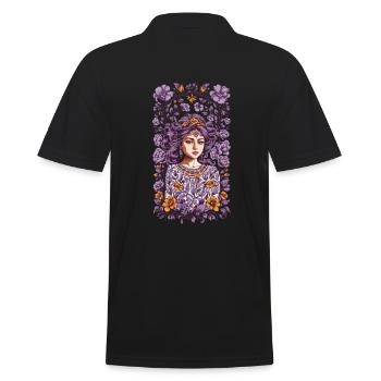 Vintage Floral Design Aesthetic Streetwear Decoration - Men's Polo Shirt - black - Back - Kai (181cm)