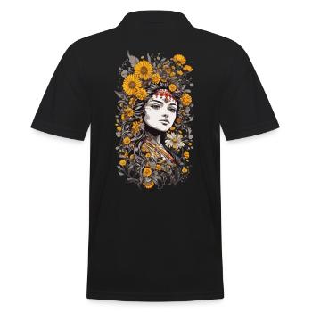 Bohemian Aesthetic Vintage Blumen Design - Männer Poloshirt - Schwarz - Hinten - Kai (181cm)