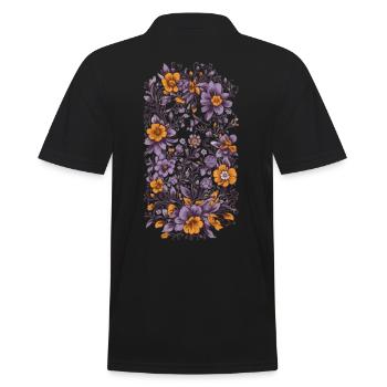 Floral Decoration Vintage Aesthetic Design - Men's Polo Shirt - black - Back - Kai (181cm)