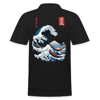 Vintage Japan Wave Sailboat Captain Aesthetic - Men's Polo Shirt - black - Back - Kai (181cm)