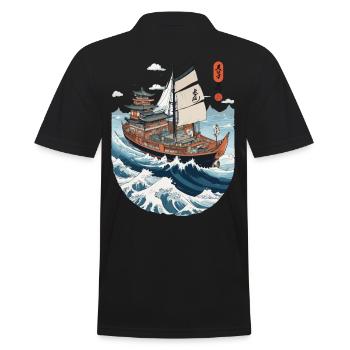 Japanese Art Aesthetic Captain Sailboat - Men's Polo Shirt - black - Back - Kai (181cm)