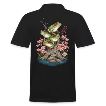 Japon Grenouille Streetwear Esthétique Vintage Design - Polo Homme - noir - Dos - Kai (181cm)