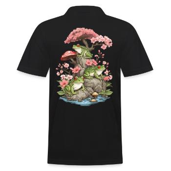 Goblincore Streetwear Aesthetic Vintage Frog - Men's Polo Shirt - black - Back - Kai (181cm)