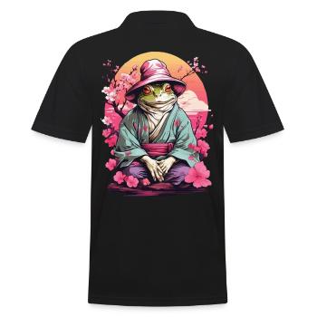 Vaporwave Aesthetic Vintage Frog Streetwear - Men's Polo Shirt - black - Back - Kai (181cm)