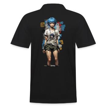 Design de style de rue anime avec des cheveux bleus - Polo Homme - noir - Dos - Kai (181cm)