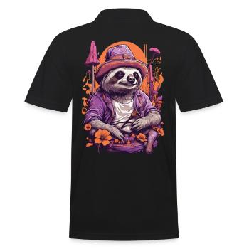 Faultier Psychedelic Art Musik Festival Wald Pilze - Männer Poloshirt - Schwarz - Hinten - Kai (181cm)