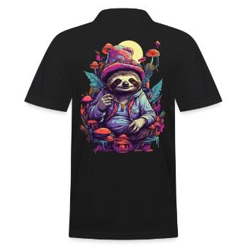 Faultier Psychedelic Art Wald Pilze Musik Festival - Männer Poloshirt - Schwarz - Hinten - Kai (181cm)