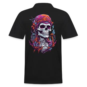 Psychedelic Art Skull Musik Festival Pilze - Männer Poloshirt - Schwarz - Hinten - Kai (181cm)