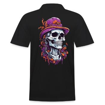 Skull Psychedelic Art Goa Trance Pilze - Männer Poloshirt - Schwarz - Hinten - Kai (181cm)