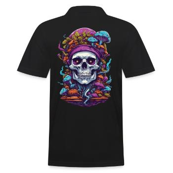Psychedelic Art Skull Wald Pilze Musik Festival - Männer Poloshirt - Schwarz - Hinten - Kai (181cm)