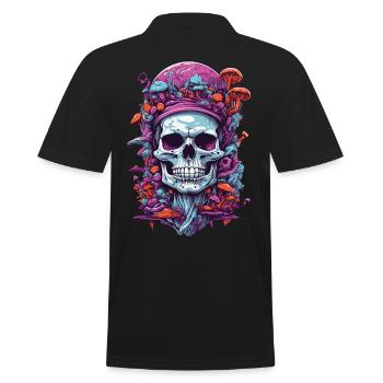 Psychedelic Art und Wald Pilze Skull Design - Männer Poloshirt - Schwarz - Hinten - Kai (181cm)