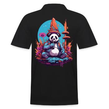 Pandabär Psychedelic Art Musik Festival Wald Pilze - Männer Poloshirt - Schwarz - Hinten - Kai (181cm)