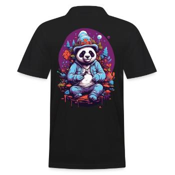 Pandabär Psychedelic Art Musik Wald Pilze - Männer Poloshirt - Schwarz - Hinten - Kai (181cm)