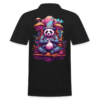 Pandabär Psychedelic Art Musik Festival Wald Pilze - Männer Poloshirt - Schwarz - Hinten - Kai (181cm)