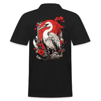 Kranich Asiatische Ästhetik Vintage Streetwear - Männer Poloshirt - Schwarz - Hinten - Kai (181cm)