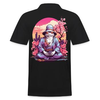 Asia Frog Streetwear Aesthetic Design - Men's Polo Shirt - black - Back - Kai (181cm)