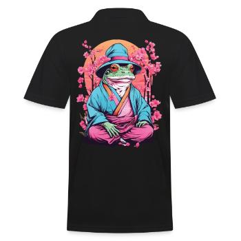 Asian Frog Streetwear Aesthetic Vintage - Men's Polo Shirt - black - Back - Kai (181cm)