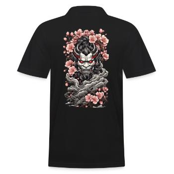 Kirschblüten Yokai Oni Vintage Japan - Männer Poloshirt - Schwarz - Hinten - Kai (181cm)
