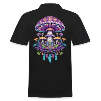 Plume Mandala champignons Design spirituel - Polo Homme - noir - Dos - Kai (181cm)