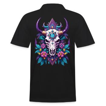 Mandala de plume de crâne de taureau - Polo Homme - noir - Dos - Kai (181cm)