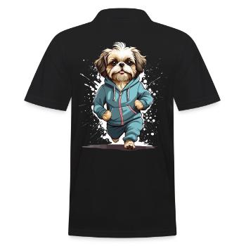Shih Tzu Dog Streetwear Jogging Aesthetic Look - Men's Polo Shirt - black - Back - Kai (181cm)